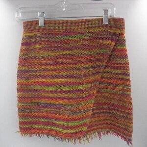 Knitted Mini Skirt Scoop Medium Size 8 - 10 Stripes Colorful Fringe